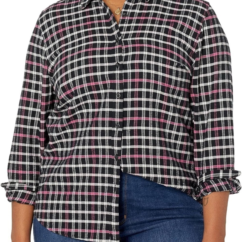 Good Threads Plaid Button-Up Shirt - Black and Pink